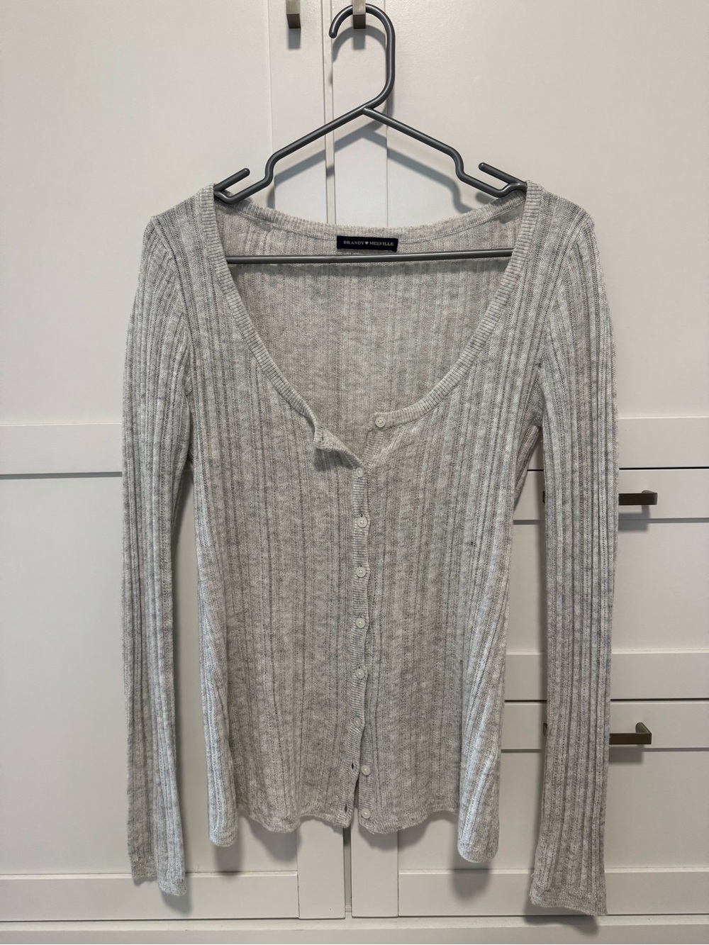 Brandy Melville Light Gray Ribbed Button-Down Top